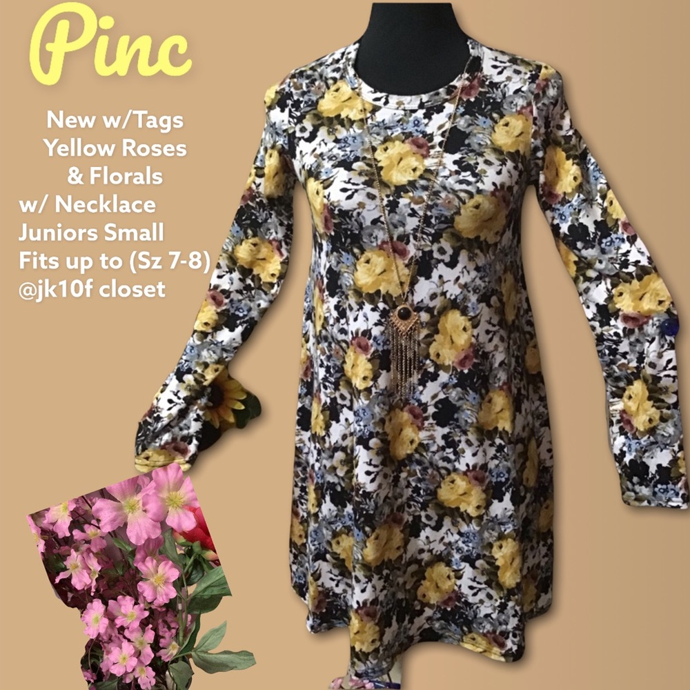 LOWEST🌺 NWT PINC JRS Small (7-8) 🌻FLORAL ROSES KNIT MINI DRESS